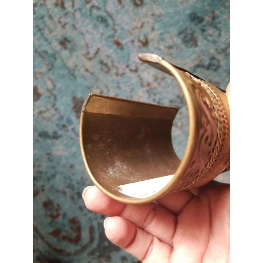Vintage wide pure brass mixed metal cuff bracelet